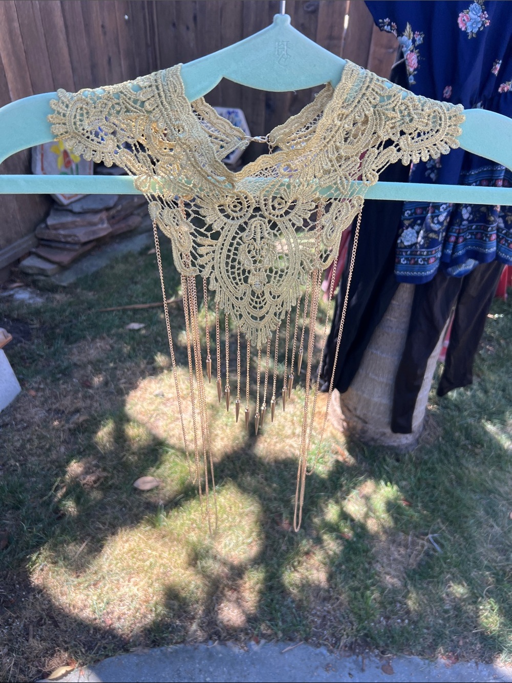 Bohemian Gold Crochet Fringe Necklace Accent - Unbranded